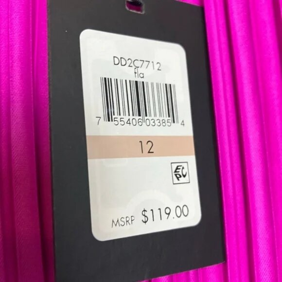 DKNY NWT Bright Pink Fuchsia Short Sleeve Pleated Party Cocktail Dress - Picture 5 of 8